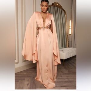 Bring The Drama Satin Maxi Dress - Peach
